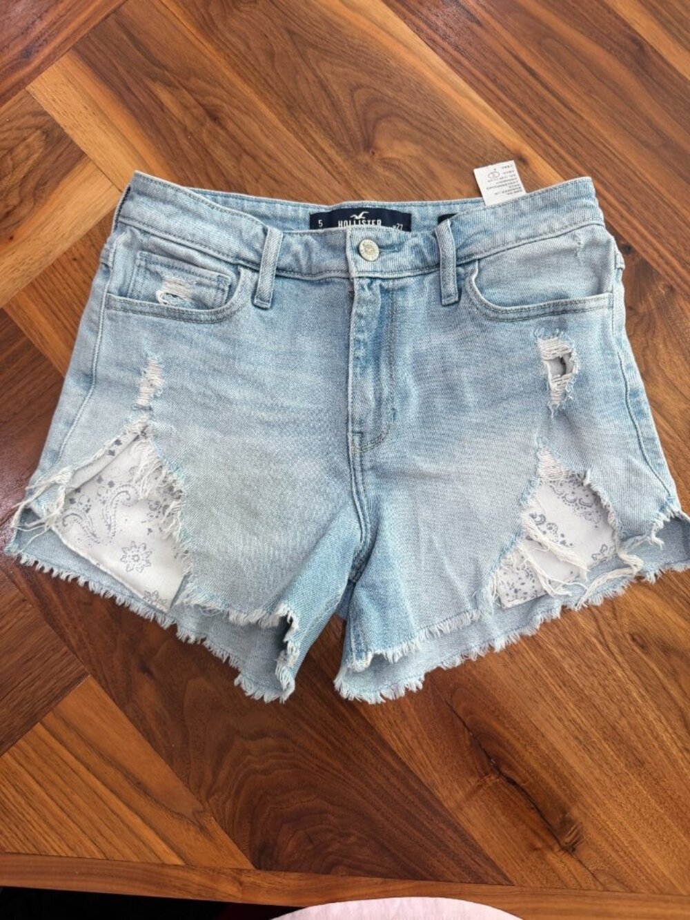 Hollister High Rise Midi Short Vintage Stretch Distressed Light Wash Womens 5